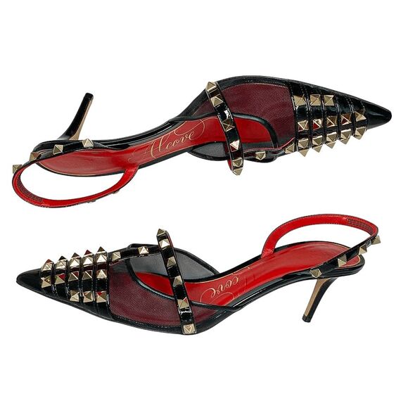 Valentino Garavani Alcove Rockstud Slingback Mesh Pumps EU 41.5 Spiked Heels - Picture 7 of 13
